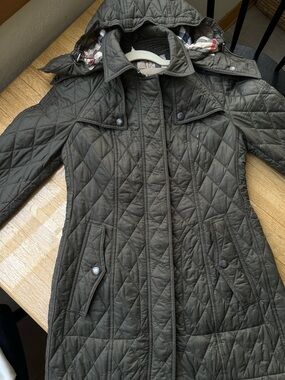 Burberry Quilted Hooded Puffer Jacket in Olive Green